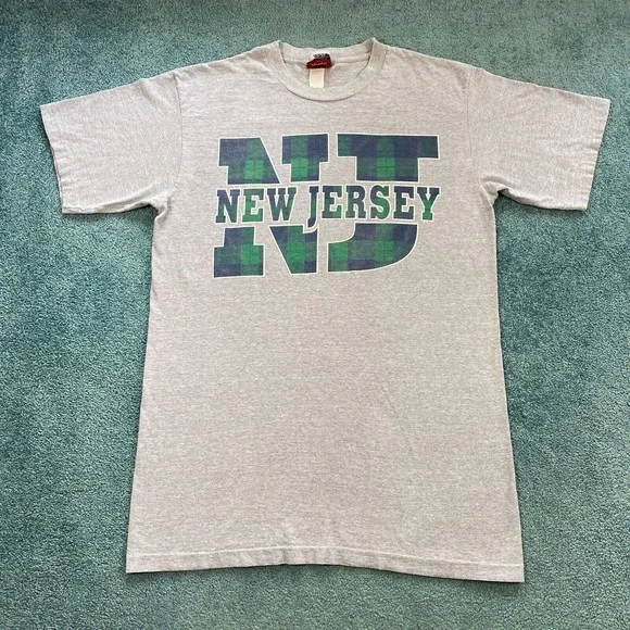 VINTAGE New Jersey Shirt Adult Large NJ State Plaid Gray Blue Green Mens 90s - Picture 1 of 12